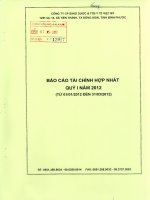 Báo cáo tài chính hợp nhất quý 1 năm 2012 - CTCP Sản xuất Kinh doanh Dược và Trang thiết bị Y tế Việt Mỹ