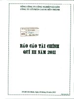 Báo cáo tài chính quý 3 năm 2011 - Công ty Cổ phần Cao su Bến Thành