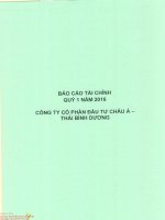 Báo cáo tài chính công ty mẹ quý 1 năm 2016 - Công ty Cổ phần Đầu tư Châu Á - Thái Bình Dương