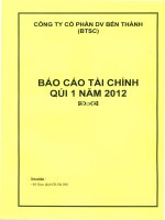 Báo cáo tài chính công ty mẹ quý 1 năm 2012 - Công ty Cổ phần Dịch vụ Bến Thành