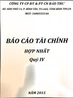 Báo cáo tài chính hợp nhất quý 4 năm 2015 - Công ty cổ phần Đầu tư và Phát triển Công nghiệp Bảo Thư