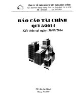 Báo cáo tài chính công ty mẹ quý 3 năm 2014 - Công ty Cổ phần Đầu tư Xây dựng Bình Chánh