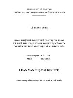 Luận văn thạc sỹ kinh tế hoàn thiện kế toán thuế giá trị gia tăng và thuế thu nhập doanh nghiệp tại công ty cổ phần thương mại thiệu yên huyện yên định