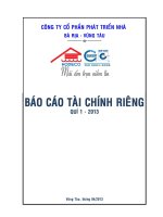 Báo cáo tài chính công ty mẹ quý 1 năm 2013 - Công ty Cổ phần Phát triển nhà Bà Rịa-Vũng Tàu