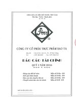 Báo cáo tài chính quý 1 năm 2016 - Công ty Cổ phần Thực phẩm Sao Ta