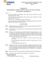 Nghị quyết Đại hội cổ đông thường niên năm 2011 - Ngân hàng Thương mại cổ phần Đông Á