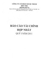 Báo cáo tài chính hợp nhất quý 1 năm 2011 - Công ty Cổ phần Dược phẩm Bến Tre