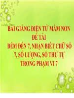 Bài giảng điện tử mầm non lớp Lá đề tài Đếm đến 7, nhận biết chữ số 7, số lượng, số thứ tự trong phạm vi 7