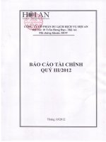 Báo cáo tài chính quý 3 năm 2012 - Công ty cổ phần Du lịch - Dịch vụ Hội An