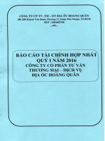 Báo cáo tài chính hợp nhất quý 1 năm 2016 - Công ty cổ phần Tư vấn-Thương mại-Dịch vụ Địa ốc Hoàng Quân