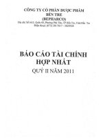 Báo cáo tài chính hợp nhất quý 2 năm 2011 - Công ty Cổ phần Dược phẩm Bến Tre