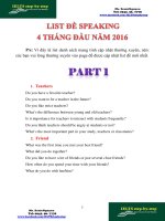 LIST đề SPEAKING 4 THÁNG đầu NĂM 2016