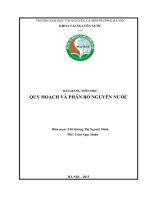 BÀI GIẢNG MÔN HỌC QUY HOẠCH VÀ PHÂN BỔ NGUYÊN NƯỚC