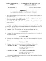 Nghị quyết Đại hội cổ đông thường niên - Công ty Cổ phần Bến xe Nghệ An