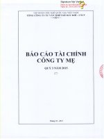Báo cáo tài chính công ty mẹ quý 3 năm 2015 - Tổng Công ty Tư vấn Thiết kế Dầu khí-CTCP
