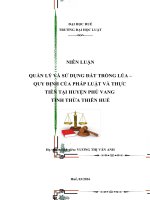 quản lý và sử dụng đất trồng lúa theo quy định của pháp luật và thực tiễn tại huyện phú vang, tỉnh thừa thiên huế 