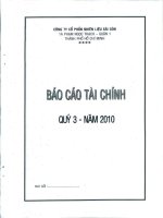 Báo cáo tài chính công ty mẹ quý 3 năm 2010 - Công ty Cổ phần Nhiên liệu Sài Gòn