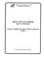 Báo cáo tài chính công ty mẹ quý 2 năm 2014 - Công ty Cổ phần Xây lắp và Địa ốc Vũng Tàu