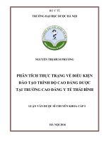 Phân tích thực trạng về điều kiện đào tạo trình độ cao đẳng dược tại trường cao đẳng y tế thái bình