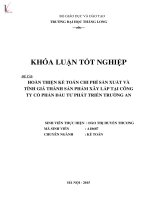 Luận văn Hoàn thiện kế toán tập hợp chi phí sản xuất và tính giá thành sản phẩm xây lắp tại công ty cổ phần đầu tư phát triển Trường An