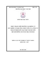 THỰC TRẠNG môi TRƯỜNG LAO ĐỘNG và sức KHỎE cán bộ CÔNG NHÂN VIÊN của CÔNG TY TRÁCH NHIỆM hữu hạn một THÀNH VIÊN dệt KIM ĐÔNG XUÂN hà nội, năm 2014 