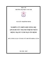 NGHIÊN cứu BIẾN đổi NỒNG độ APO b HUYẾT THANH ở BỆNH NHÂN ĐỘNG MẠCH VÀNH mạn ổn ĐỊNH 