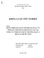 Luận văn hoàn thiện kế toán chi phí sản xuất và tính giá thành sản phẩm xây lắp tại công ty TMHH xây dựng thương mại và dịch vụ phước linh 