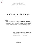 Luận văn hoàn thiện kế toán bán hàng và xác định kết quả bán hàng tại công ty cổ phần công nghệ công nghiệp INTEC 