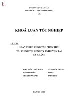 Luận văn hoàn thiện công tác phân tích tài chính công ty TNHH vận tải hà khánh 