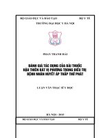 ĐÁNH GIÁ tác DỤNG của bài THUỐC hậu THIÊN bát vị PHƯƠNG TRONG điều TRỊ BỆNH NHÂN HUYẾT áp THẤP THỨ PHÁT 