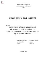 Luận văn hoàn thiện kế toán bán hàng và xác định kết quả bán hàng tại công ty TNHH sản xuất, thương mại và dịch vụ minh phong 