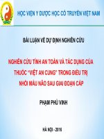 NGHIêN cứu TÍNH AN TOÀN và tác DỤNG của THUỐC “VIệT AN CUNG” TRONG điều TRỊ NHỒI máu não SAU GIAI đoạn cấp 
