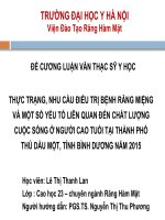 THỰC TRẠNG, NHU cầu điều TRỊ BỆNH RĂNG MIỆNG và một số yếu tố LIÊN QUAN đến CHẤT LƯỢNG CUỘC SỐNG ở NGƯỜI CAO TUỔI tại THÀNH PHỐ THỦ dầu một, TỈNH BÌNH DƯƠNG năm 2015 