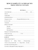 BỆNH án NGHIÊN cứu VAI TRÒ lọc máu TRONG VIÊM tụy cấp NẶNG 