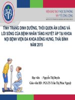 TìNH TRẠNG DINH DƯỠNG, THóI QUEN ăn UỐNG và lối SỐNG của BỆNH NHÂN TĂNG HUYẾT áp tại KHOA nội BỆNH VIỆN đa KHOA ĐôNG HƯNG, THÁI BìNH năm 2015 