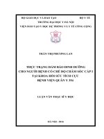 THỰC TRẠNG đảm bảo DINH DƯỠNG CHO NGƯỜI BỆNH có CHẾ độ CHĂM sóc cấp i tại KHOA hồi sức TÍCH cực BỆNH VIỆN QUÂN y 354 