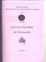 Báo cáo tài chính công ty mẹ quý 3 năm 2011 - Công ty Cổ phần Khoáng sản và Vật liệu xây dựng Lâm Đồng