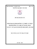 TÌNH TRẠNG DINH DƯỠNG và THIẾU VI CHẤT DINH DƯỠNG của PHỤ nữ MANG THAI TUẦN 37  39 tại 8 xã HUYỆN HOÀI đức, hà nội 
