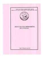 Báo cáo tài chính công ty mẹ quý 4 năm 2012 - Công ty Cổ phần Vật tư tổng hợp và Phân bón Hóa sinh