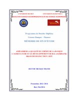 AMÉLIORER LA QUALITÉ DU CRÉDIT DE LA BANQUE L’AGRICULTURE ET LE DÉVELOPPEMENT RURAL (AGRIBANK) BRANCHE HUONG THUY  HUÉ
