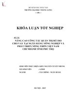 Luận văn nâng cao công tác quản trị rủi ro cho vay tại ngân hàng nông nghiệp và phát triển nông thôn việt nam chi nhánh tỉnh phú thọ 