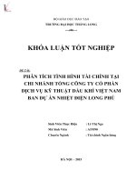 Luận văn phân tích tình hình tài chính tại chi nhánh tổng công ty cổ phần dịch vụ kỹ thuật dầu khí việt nam ban dự án nhiệt điện long phú 