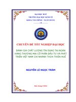 ĐÁNH GIÁ CHẤT LƯỢNG tín DỤNG tại NGÂN HÀNG THƯƠNG mại cổ PHẦN đầu tư và PHÁT TRIỂN VIỆT NAM CHI NHÁNH THỪA THIÊN HUẾ