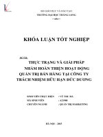 Luận văn Thực trạng và giải pháp nhằm hoàn thiện hoạt động quản trị bán hàng tại công ty TNHH Đức Dương
