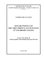 Đảng bộ tỉnh hà nam thực hiện nhiệm vụ xây dựng đảng từ năm 2000 đến năm 2013 