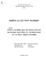 Luận văn nâng cao hiệu quả sử dụng tài sản ngắn hạn tại công ty cổ phần đầu tư và phát triển vinapro 