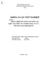 Luận văn hoàn thiện kế toán nguyên vật liệu tại công ty cổ phần đầu tư và thương mại minh quân 