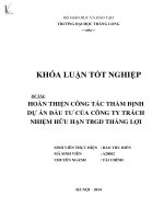Luận văn hoàn thiện công tác thẩm định dự án đầu tư của công ty trách nhiệm hữu hạn TBGD thắng lợi 