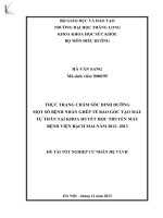 Luận văn thực trạng chăm sóc dinh dưỡng một số bệnh nhân ghép tế bào gốc tạo máu tự thân tại khoa huyết học truyền máu bệnh viện bạch mai 
