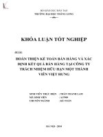 Luận văn hoàn thiện kế toán bán hàng và xác định kết quả bán hàng tại công ty trách nhiệm hữu hạn một thành viên việt hưng 